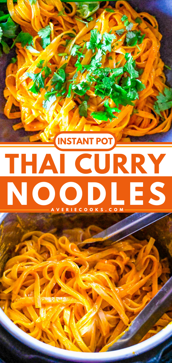 Instant Pot Thai Curry Noodles - Make these EASY Thai-inspired curry noodles in either your Instant Pot OR on the stovetop!! Either way these noodles are COMFORTING, flavorful, and ready in less than 10 MINUTES! Faster than calling for takeout! A great MEATLESS MAIN dish or hearty side!!