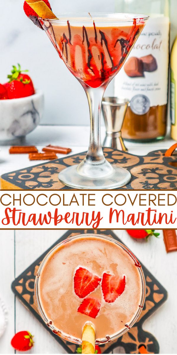 Chocolate Covered Strawberry Martini – An indulgent chocolate martini that’s perfect for Valentine’s Day, anniversaries, date-night-in, or a girls-night-in! Plenty of chocolate flavor in this festive, fun, and easy martini!