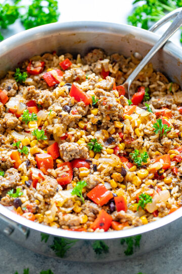 15-Minute Tex-Mex Ground Beef & Rice Skillet - Averie Cooks
