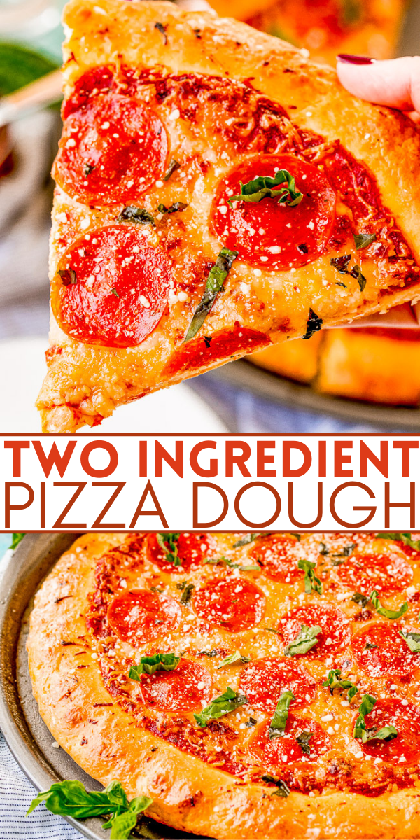 2-Ingredient Pizza Dough - The EASIEST homemade pizza dough you'll ever make with just two ingredients!! NO yeast, NO kneading, and NO need to wait for it to rise! Homemade pizza just became your new reality!!