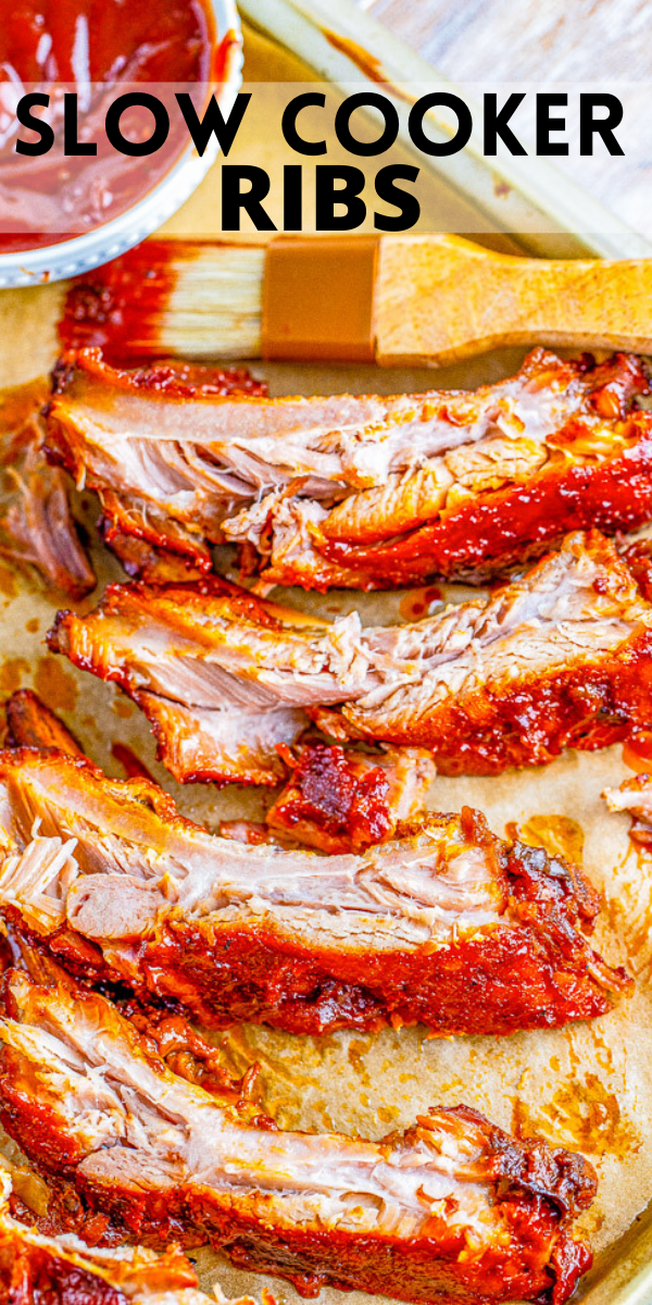 Slow Cooker Ribs - Tender, juicy, fall-off-the-bone baby back pork ribs that are finger-lickin' good! With just 5 minutes of active prep, your slow cooker does all the work in creating ribs that your friends and family will beg you to make over and over!