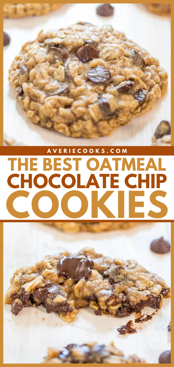 The Best Oatmeal Chocolate Chip Cookies — Soft, chewy, loaded with chocolate, and they turn out perfectly every time! Totally irresistible!!