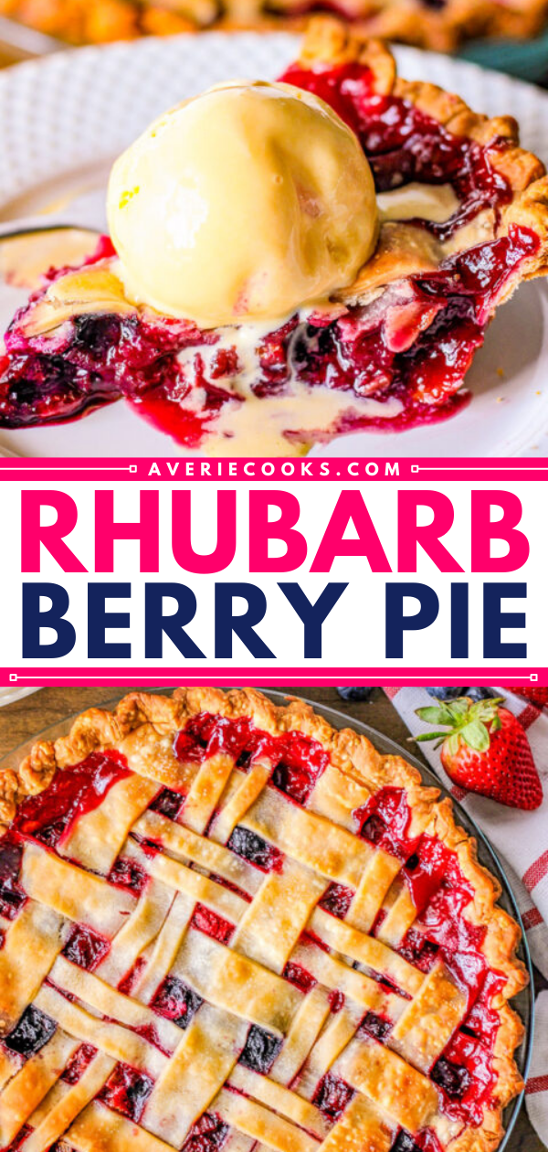 Strawberry Rhubarb Pie (with Tapioca!) — A classic, EASY, fruit pie made with rhubarb, strawberries, and blueberries! Sweet yet a bit tart, very juicy, and a PERFECT spring or summer dessert! Use a store bought pie crust to save time!