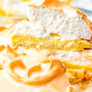 Key Lime Pie - This sweet and tart pie is a family FAVORITE!  The recipe has been handed down from my grandma who made this pie for 40 years! An EASY graham cracker crust is filled with a creamy lime filling and topped with a fluffy meringue! Not too tart, not too sweet, just PERFECT!