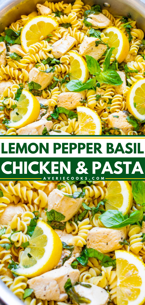 Lemon Pepper Chicken Pasta — EASY and ready in 15 minutes with comforting pasta, juicy chicken, and there is so much ZESTY flavor from the lemon, basil, and spinach!! A family favorite that's perfect for busy weeknights!! 
