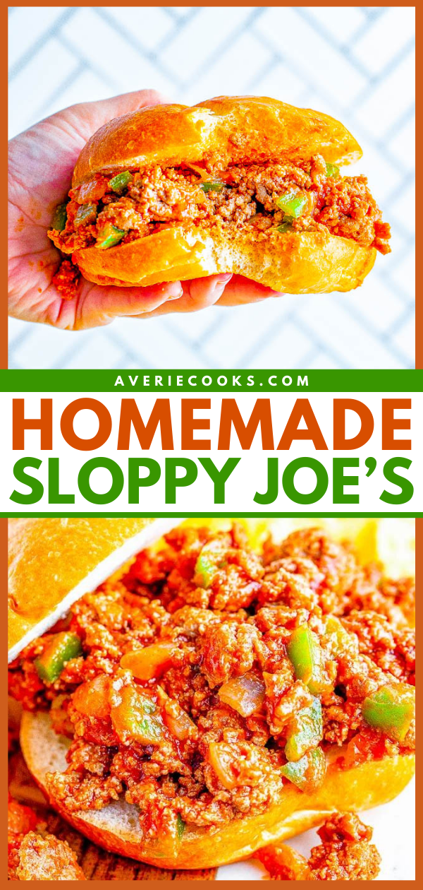 Homemade Sloppy Joe's — The BEST and most flavorful homemade Sloppy Joe's that the whole family will ADORE! So EASY, ready in 20 minutes, and can be made with either ground beef or ground turkey to keep them HEALTHIER! Perfect for get-togethers, parties, or a fast family dinner on busy weeknights!