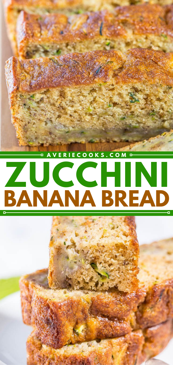 Zucchini Banana Bread — This zucchini banana bread is so soft, tender, uber-moist, dense enough to be satisfying, but still light! It’s just sweet enough to taste like a dessert and not like you’re eating vegetables. It really is the BEST zucchini bread recipe!!