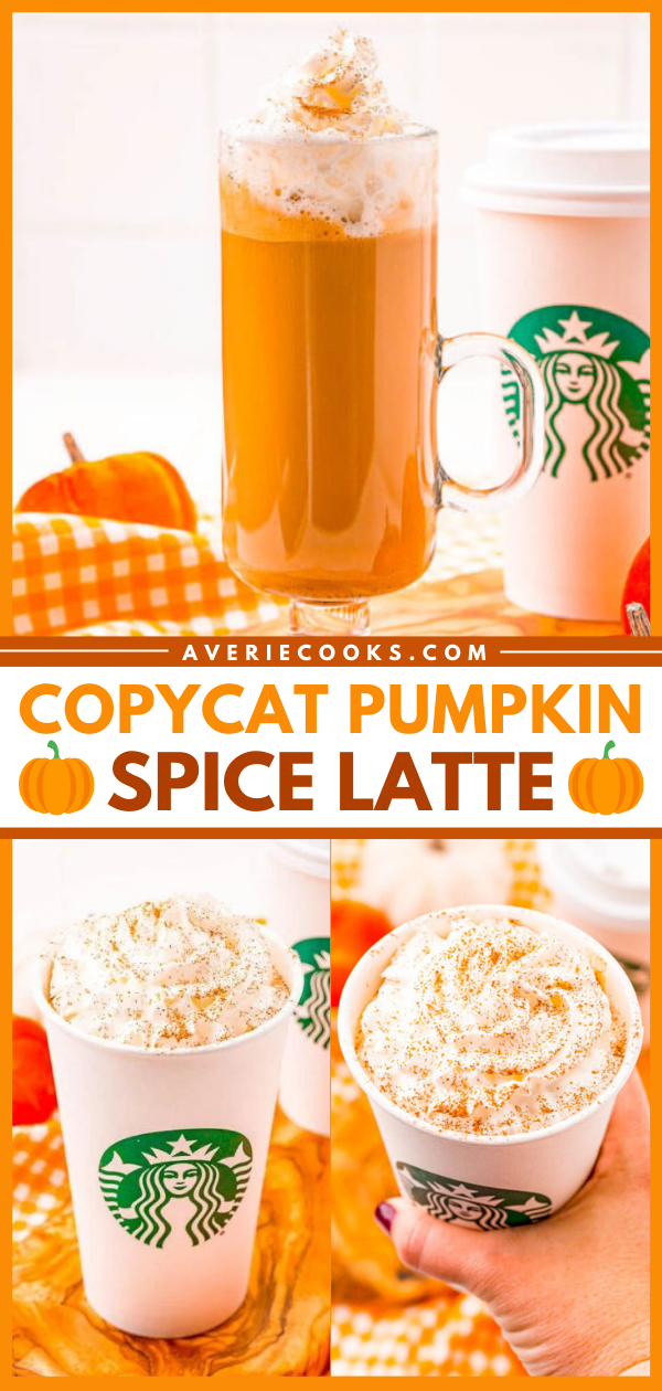 Copycat Pumpkin Spice Latte — My Copycat Starbucks Pumpkin Spice Latte recipe is spot on! Skip going out and the lines, save money, and start making your own homemade pumpkin spice lattes! You're going to love how similar this tastes to the real thing!