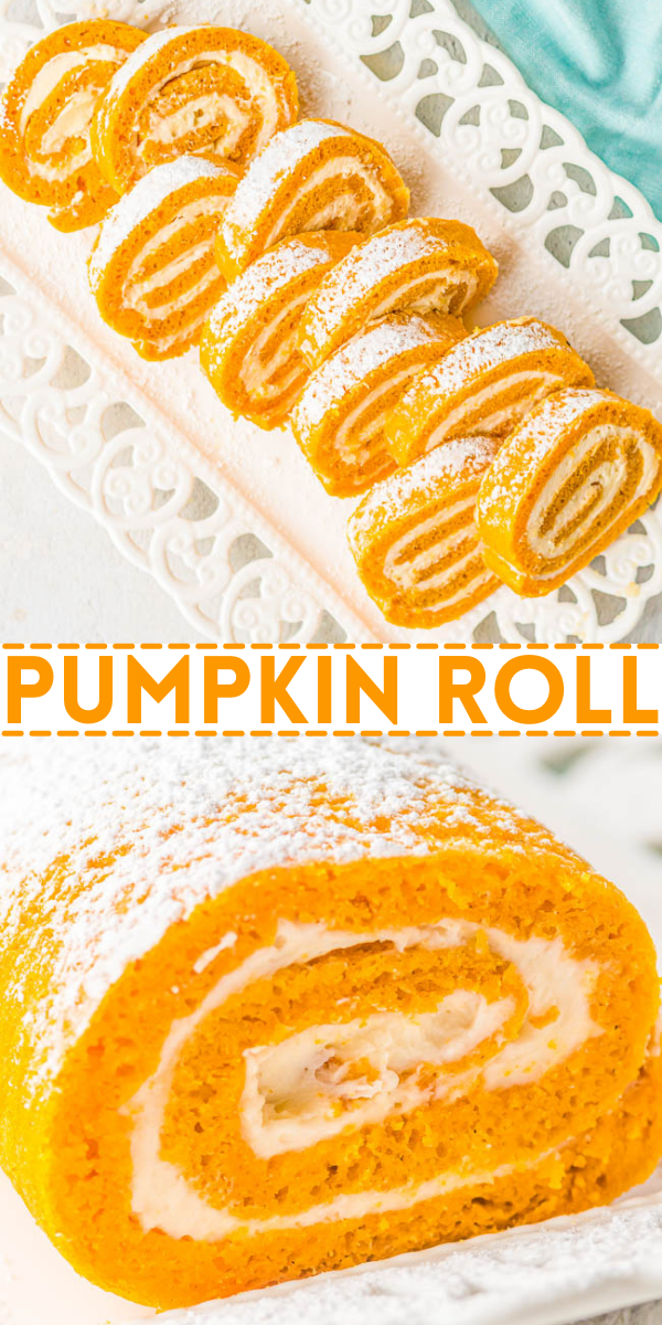 Pumpkin Roll – With my EASY pumpkin roll recipe and clear specific directions, you’re going to be a pumpkin roll pro! No dish towel required to roll up my classic pumpkin roll cake that’s full of rich pumpkin spice flavor and tangy cream cheese frosting! A fall favorite that all pumpkin fans will just ADORE! Freezes well and makes a great hostess gift! 