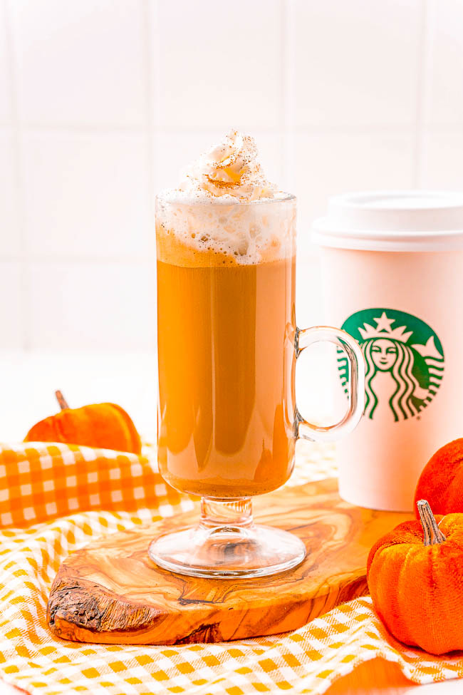 Copycat Pumpkin Spice Latte – My Copycat Starbucks Pumpkin Spice Latte recipe is spot on! Skip going out and the lines, save money, and start making your own homemade pumpkin spice lattes! You’re going to love how similar this tastes to the real thing!