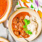 Instant Pot Chile Colorado - Tender chunks of beef simmered in a rich and flavorful sauce made from red chiles is a family favorite comfort food dinner! Made in an Instant Pot to save time although you can make it on the stove or slow cooker, too. Calling all protein lovers, this hearty Mexican-inspired dish is calling your name!