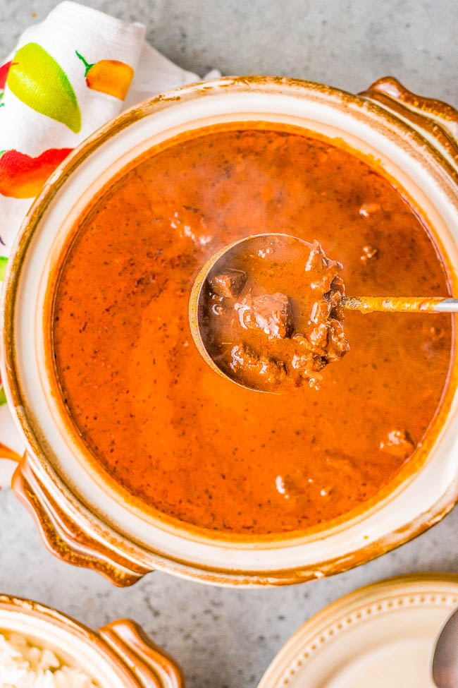 Instant Pot Chile Colorado - Tender chunks of beef simmered in a rich and flavorful sauce made from red chiles is a family favorite comfort food dinner! Made in an Instant Pot to save time although you can make it on the stove or slow cooker, too. Calling all protein lovers, this hearty Mexican-inspired dish is calling your name!