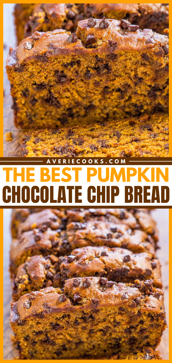Pumpkin Chocolate Chip Bread — This pumpkin chocolate chip bread is truly the best homemade pumpkin bread you'll ever make. It's moist, packed with chocolate chips, and tastes like fall!