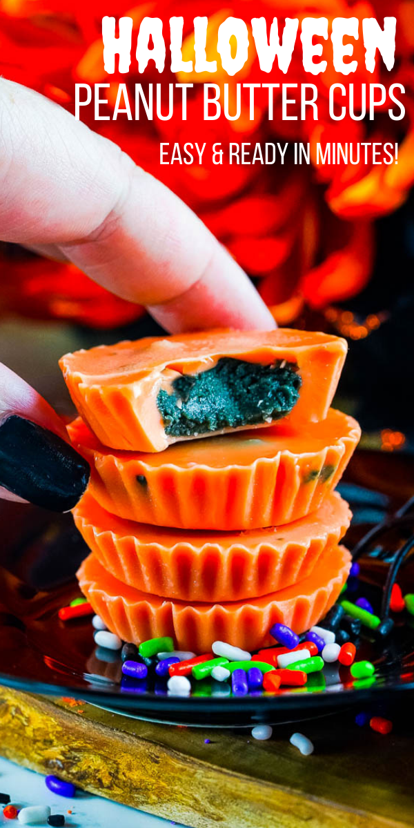 Halloween Peanut Butter Cups - Learn how to make white chocolate peanut butter cups with this EASY 5-INGREDIENT RECIPE! With festive Halloween colors, they're sure to be a hit with everyone from kids to adults alike!