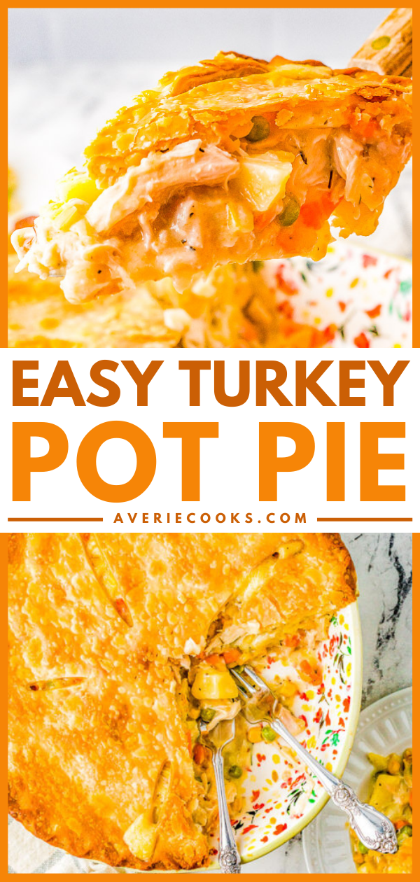 Easy Turkey Pot Pie — Wondering what to do with that leftover turkey from the holidays? Make this easy turkey pot pie  recipe! It's hearty, creamy, comforting, perfect for chilly weather, and EASY to make!