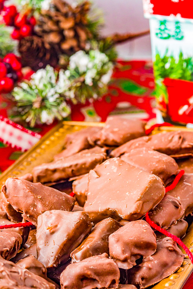 Chocolate Covered Sponge Candy - A timeless classic Christmas candy that's light and airy candy inside and chocolate-dipped on the outside. Easy to make! Great for cookie exchanges and hostess gifts because it keeps fresh for a long time!