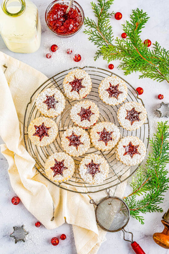 Snowflake Raspberry Linzer Cookies - Averie Cooks