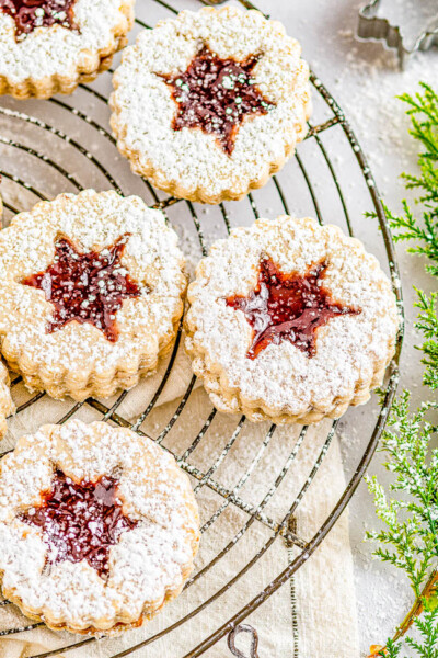 Snowflake Raspberry Linzer Cookies - Averie Cooks