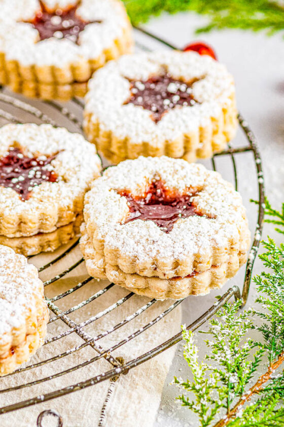 Snowflake Raspberry Linzer Cookies - Averie Cooks
