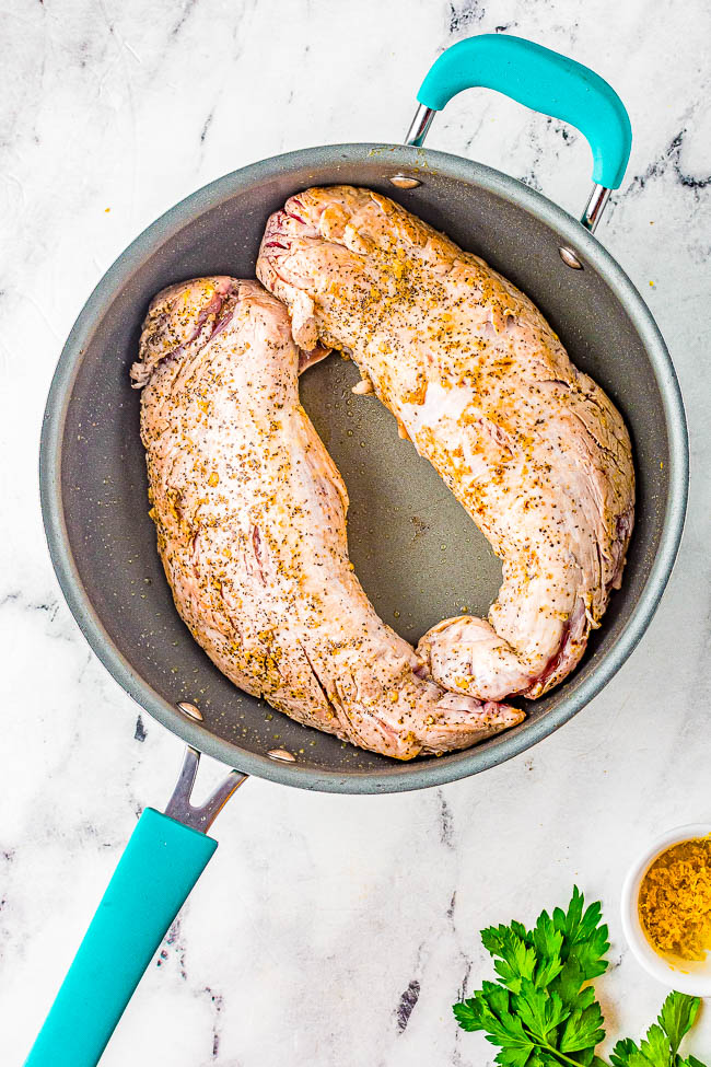 Slow Cooker Pork Loin - Tender, juicy pork loin is slow cooked with hearty vegetables for a complete and EASY meal! Reminiscent of a hearty and rustic recipe, yet fancy enough for a special dinner or holiday entertaining!