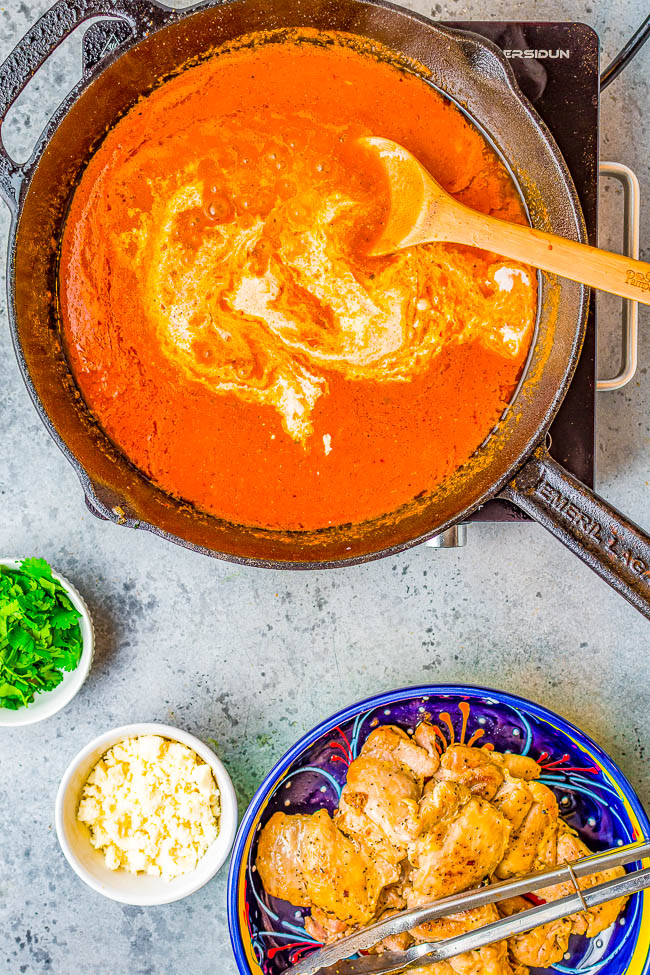 Creamy Chipotle Chicken — When you're in the mood for rich layers of flavor from chipotle sauce and roasted garlic-infused olive oil, this EASY skillet chicken recipe is PERFECT! There's lots of creamy chipotle sauce that's just begging to be sopped up in this family favorite Mexican-inspired recipe!