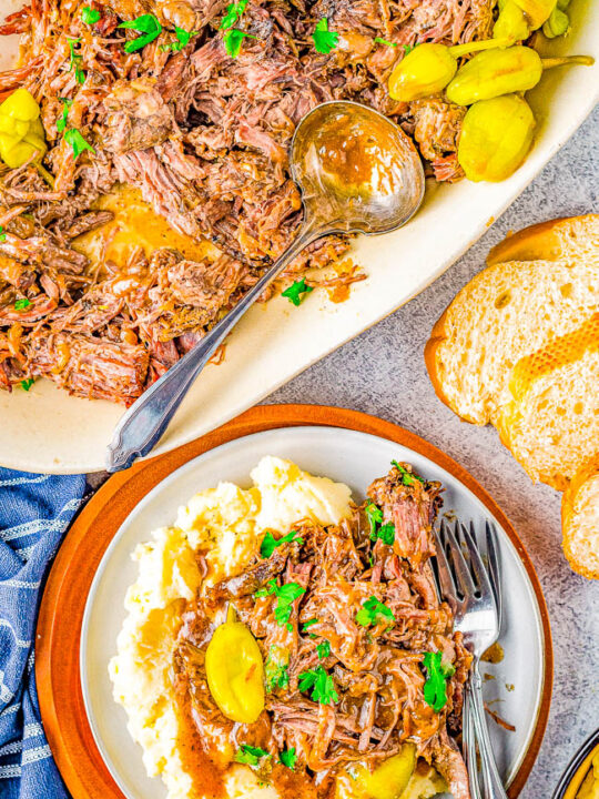 Slow Cooker Mississippi Pot Roast - A foolproof recipe for tender, juicy pot roast with just FIVE main ingredients! Your slow cooker does all the work in this comfort food classic pot roast that the whole family will adore! EASIER than any pot roast you will ever make and with more robust flavor! 