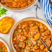 Bowls of slow cooker beef stew.