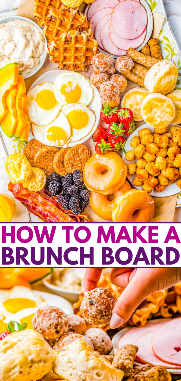 How To Make a Brunch Board - Nothing says relaxation and pampering like a brunch or breakfast board that's loaded with everyone's morning favorites! Whether you include eggs, meats, cheeses, fresh fruits, or all the craveworthy carbs, it's sure to be a hit! PERFECT for weekend brunches or special holiday mornings like Easter, Mother's Day, Christmas, or New Year's! Use ready-made foods from your bakery or grocery store so all that remains is FAST and EASY assembly!