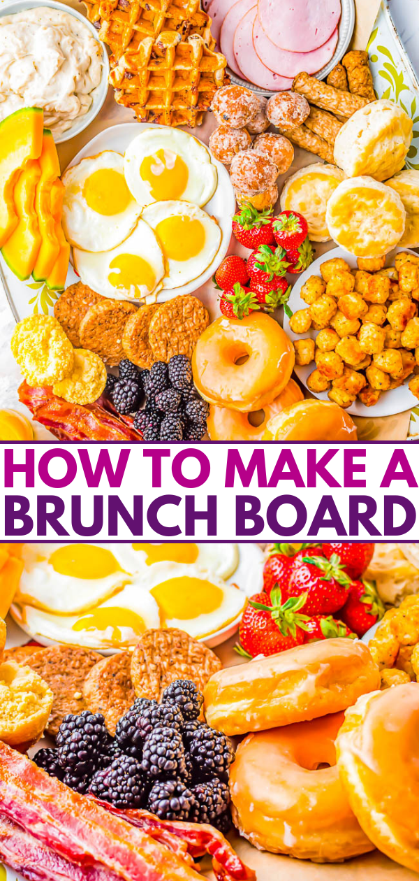 How To Make a Brunch Board - Nothing says relaxation and pampering like a brunch or breakfast board that's loaded with everyone's morning favorites! Whether you include eggs, meats, cheeses, fresh fruits, or all the craveworthy carbs, it's sure to be a hit! PERFECT for weekend brunches or special holiday mornings like Easter, Mother's Day, Christmas, or New Year's! Use ready-made foods from your bakery or grocery store so all that remains is FAST and EASY assembly!