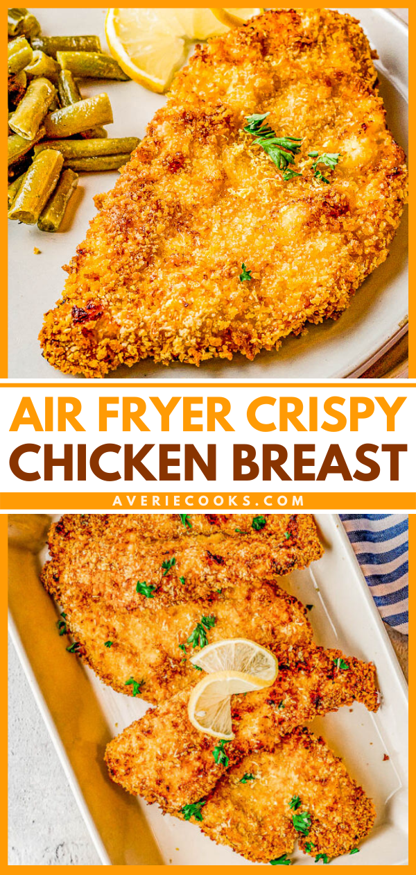 Air Fryer Crispy Chicken Breast – Learn how to make perfectly “fried” chicken in your air fryer! Deliciously crispy on the outside while staying juicy, tender, and moist on the interior. This is the BEST guiltless fried chicken! EASY, ready in 15 minutes, and perfect for busy weeknights when you need to get dinner on the table FAST!