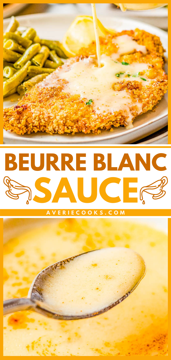 Beurre Blanc Sauce - Learn how to make this buttery white wine sauce with hints of lemon and shallots and impress your friends and family! Beurre blanc sauce is delicious served over chicken, fish, seafood, and vegetables. It elevates any ordinary dish to the next level and makes it taste elegant and fancy! 