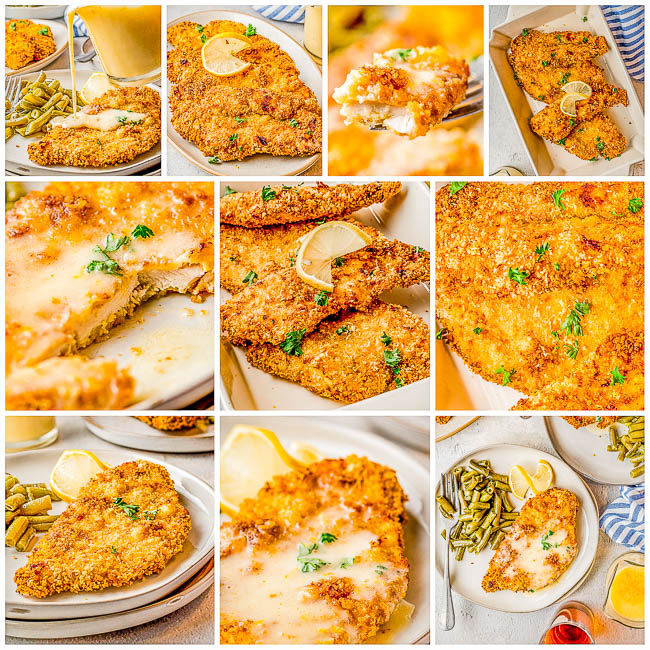 Air Fryer Breaded Chicken Breasts — Learn how to make perfectly "fried" chicken in your air fryer! Deliciously crispy on the outside while staying juicy, tender, and moist on the interior. This is the BEST guiltless fried chicken! EASY, ready in 15 minutes, and perfect for busy weeknights when you need to get dinner on the table FAST!