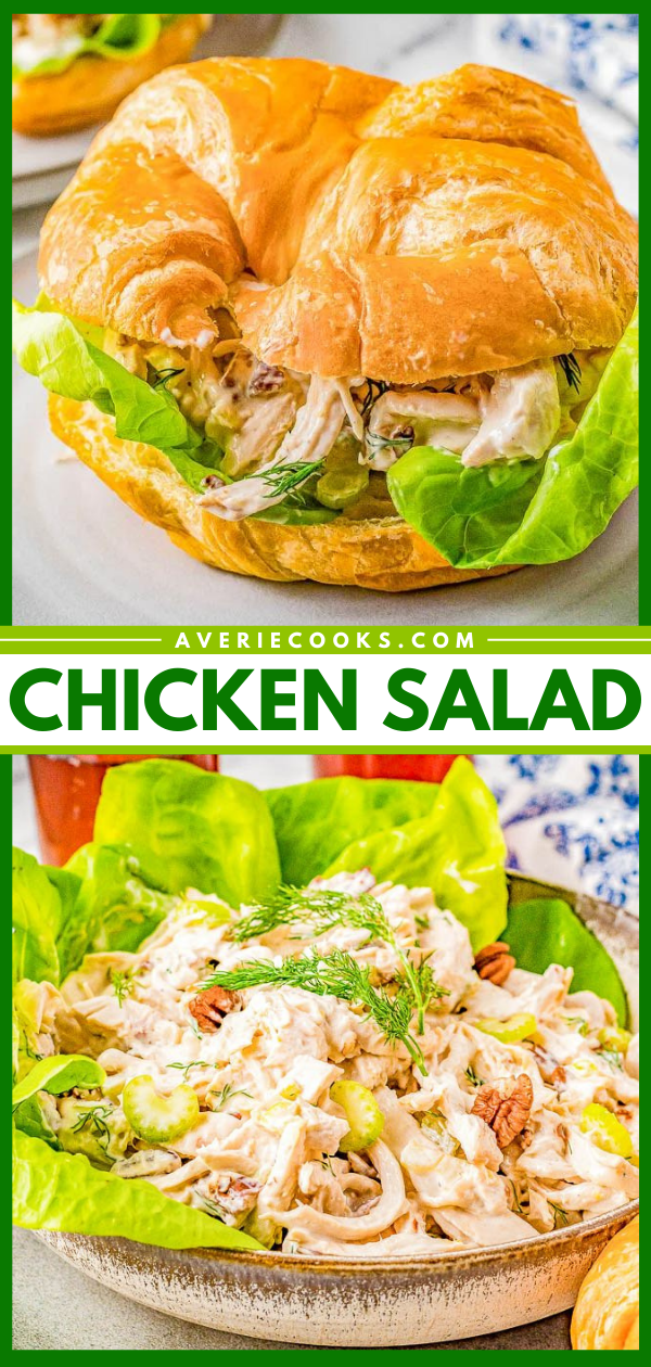 Chicken Salad — This classic chicken salad recipe is great for sandwiches, on crackers, over a bed of lettuce, or just dig in with a fork! You can't go wrong with this FAST and EASY and chicken salad that's a tried and true FAMILY FAVORITE! 