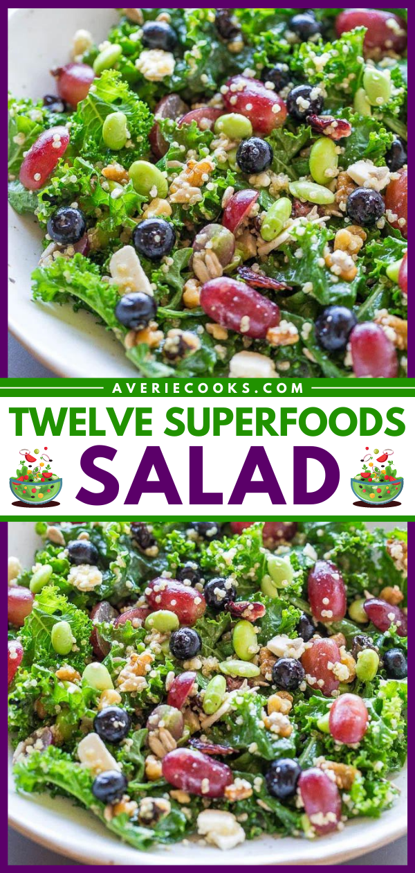 Twelve Superfood Salad — This superfood salad is packed with 12 superfoods! This is a great clean out the fridge meal and is easily customized to suit whatever you need to use up.