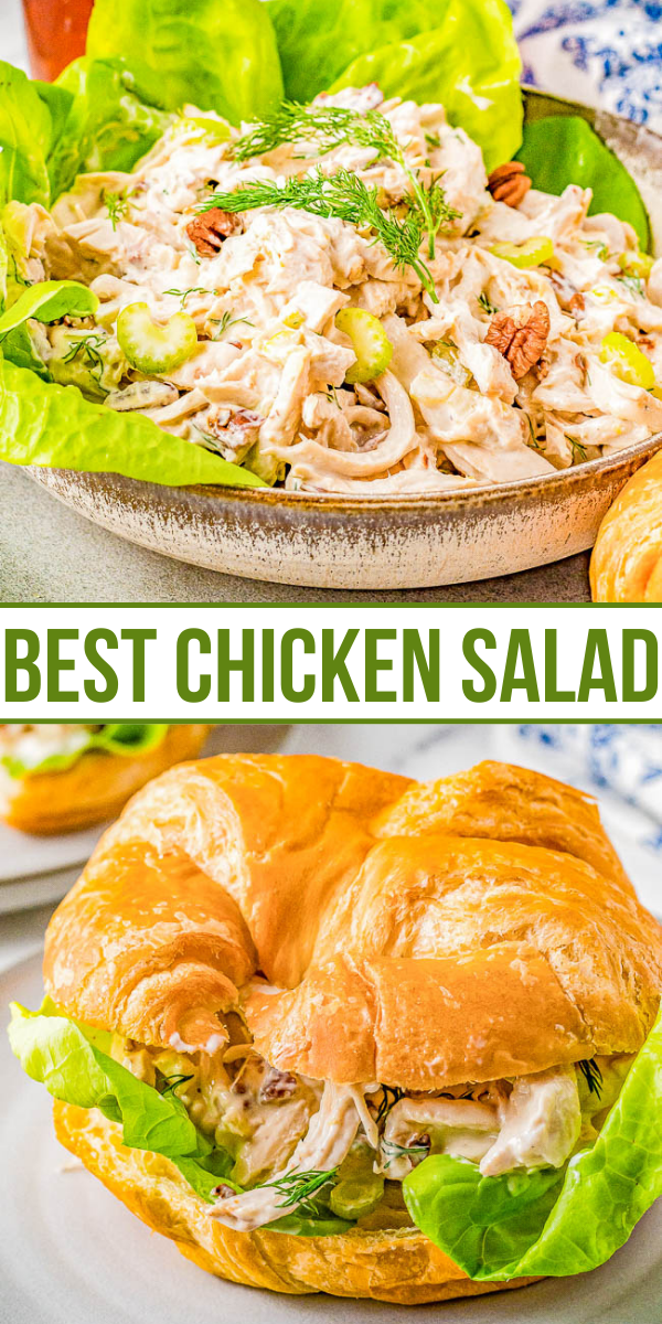 Chicken Salad - This classic chicken salad recipe is great for sandwiches, on crackers, over a bed of lettuce, or just dig in with a fork! You can't go wrong with this FAST and EASY and chicken salad that's a tried and true FAMILY FAVORITE! 