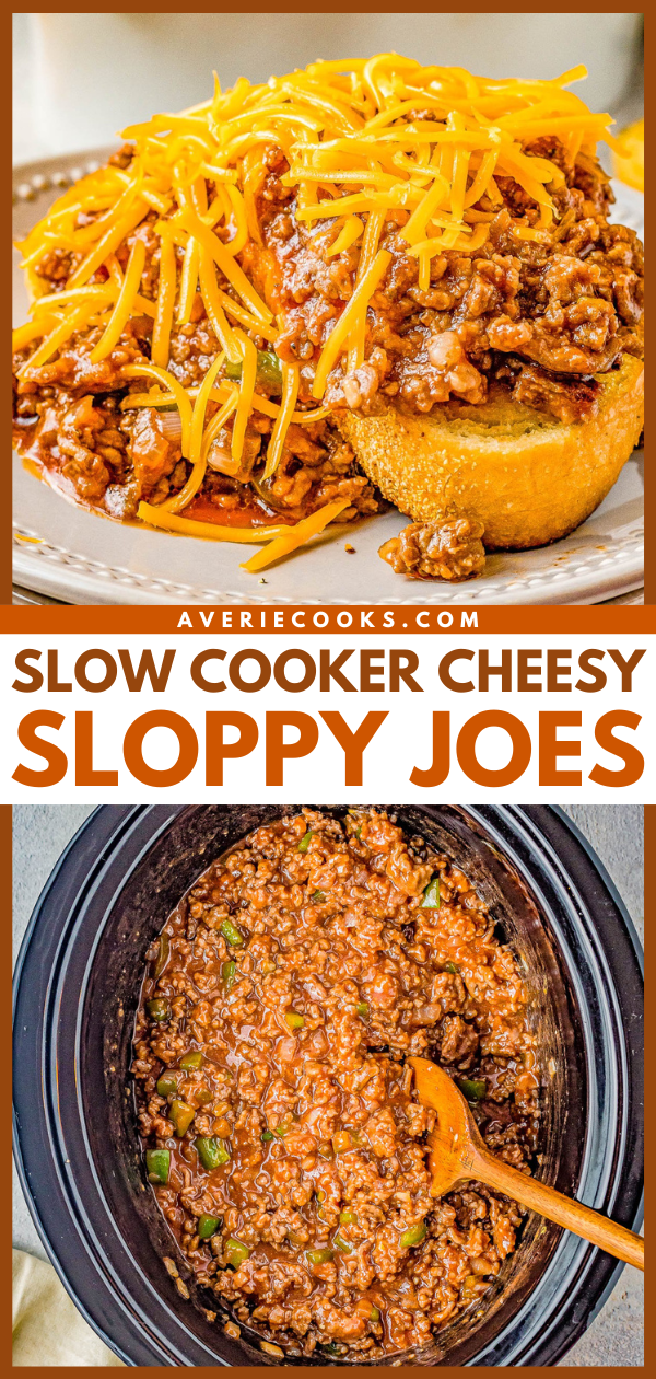 Slow Cooker Cheesy Sloppy Joes - Homemade sloppy Joes just got even better because they're cheesy! The perfect combination of sweet, tangy, optional spiciness, and so juicy!