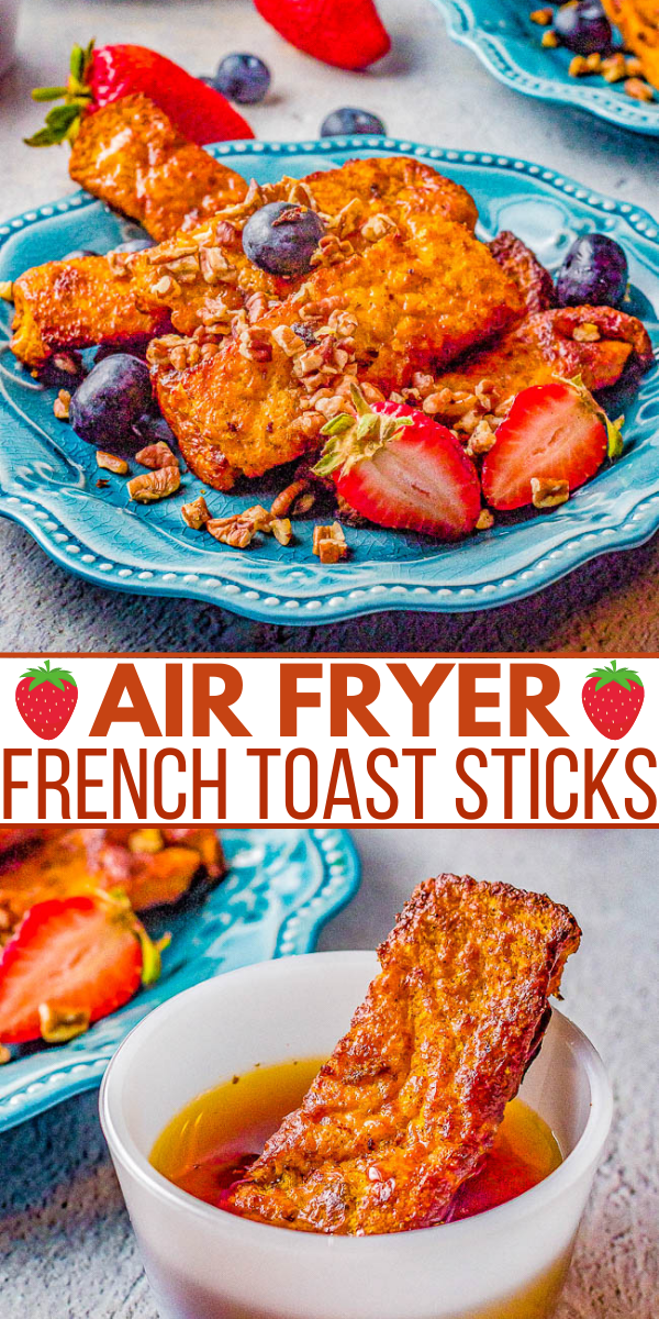 Air Fryer Cinnamon French Toast Sticks - A FAST and EASY recipe for French toast sticks made in the air fryer. Lightly crisped on the outside, tender on the inside, and spiced with plenty of cinnamon to make you reach for just one more! Perfect for breakfast on the go, weekend brunches, or as tasty snack! 