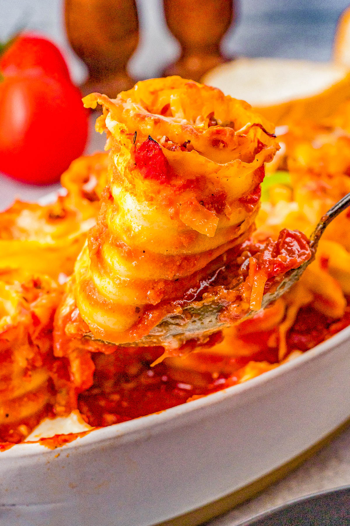 Lasagna Pinwheels – Rolled up lasagna that’s filled with juicy Italian sausage and a rich and creamy bechamel sauce before being baked in tomato sauce and more cheese! Comfort food at its finest that the whole family will LOVE! Shortcuts provided if you want to use store bought sauces rather than making your sauces to save time.
