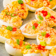Pimento Cheese Deviled Eggs on a plate.