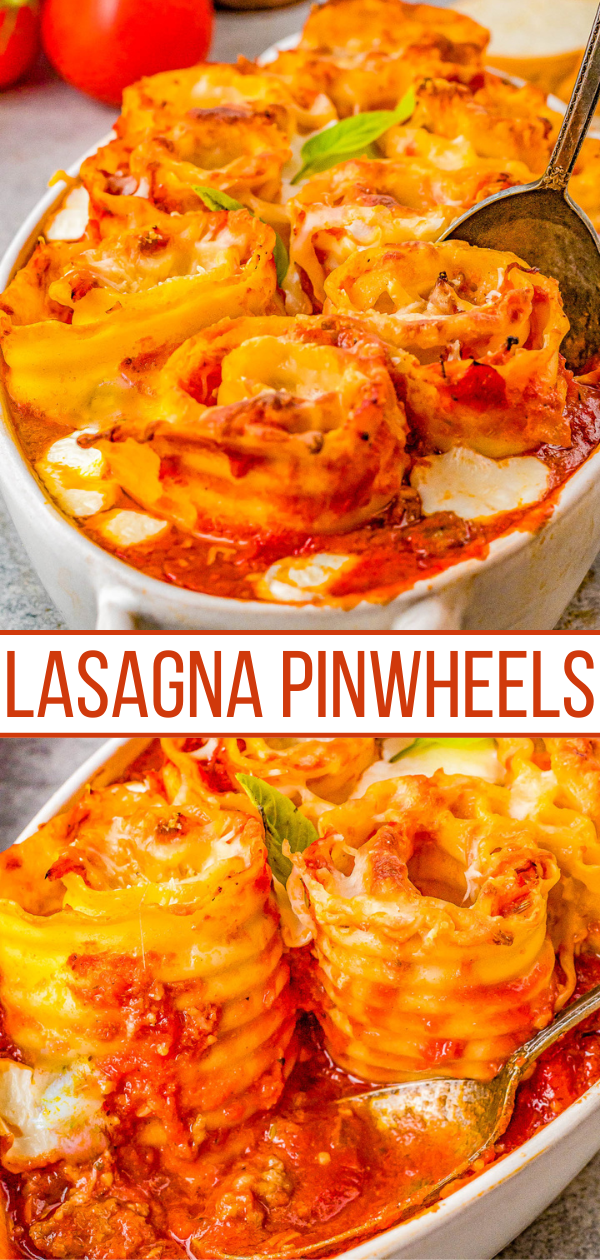 Lasagna Pinwheels - Rolled up lasagna that's filled with juicy Italian sausage and a rich and creamy bechamel sauce before being baked in tomato sauce and more cheese! Comfort food at its finest that the whole family will LOVE! Shortcuts provided if you want to use store bought sauces rather than making your sauces to save time.