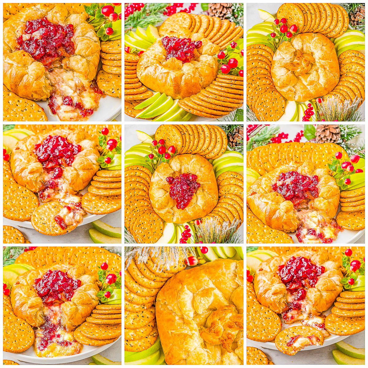Baked Brie in Puff Pastry - Warm melted cheese, layered with cranberry sauce, and baked in flaky puff pastry is a crowd FAVORITE appetizer! Fast and EASY for you, IRRESISTIBLE for everyone else! It's the PERFECT holiday appetizer for Thanksgiving, Christmas, holiday parties, or New Year's Eve! 