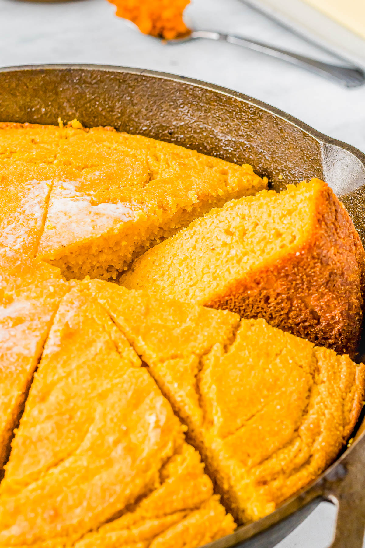 Sweet Potato Cornbread – Homemade cornbread just got better because it’s jazzed up with mashed sweet potatoes, brown sugar, and pumpkin pie spice! Thanks to the natural moisture from sweet potatoes and the addition of buttermilk, it’s so moist and flavorful! Whether you’re looking for a fall-inspired comfort food recipe or a new Thanksgiving or Christmas side dish, this cornbread is EASY and will become a new family FAVORITE!