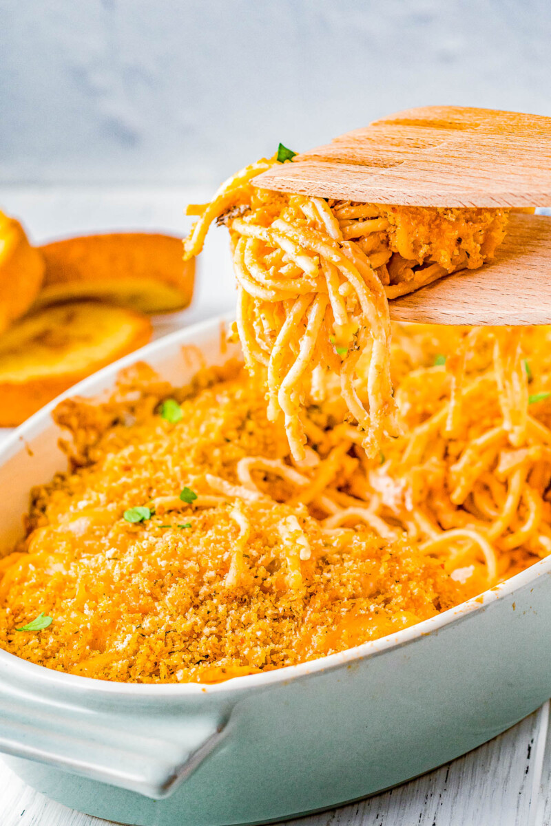 Turkey Tetrazzini - Wondering what to do with your leftover Thanksgiving turkey? This rich casserole features al dente spaghetti, a decadent cream sauce, tender vegetables, cheese, and of course your extra turkey! It's EASY to make and may be even better than your Thanksgiving feast! You can also sub leftover chicken or rotisserie chicken!