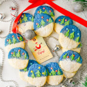 Christmas Shortbread Cookies in the shape of a wreath.