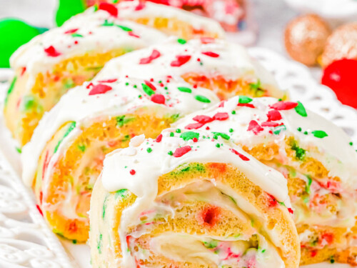 Easy Christmas Cake Roll with Cream Chees Filling - Averie Cooks
