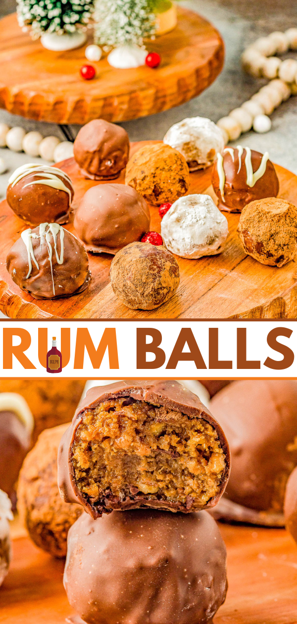 Rum Balls - A classic rum balls recipe made with crushed ginger snaps cookies, toasted pecans, melted butter, and spiced rum! Roll these FAST and EASY NO-BAKE treats in confectioners' sugar, cocoa powder, coconut, or dip them in melted chocolate! Great for gift-giving and cookie exchanges because you can make them far in advance! 