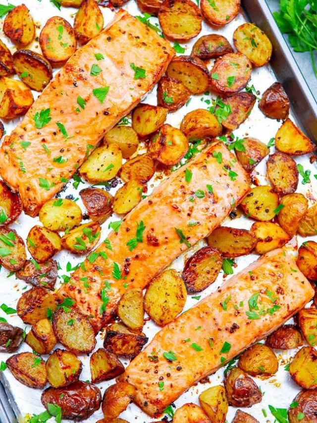 Sheet Pan Lemon Dijon Baked Salmon and Potatoes Averie Cooks