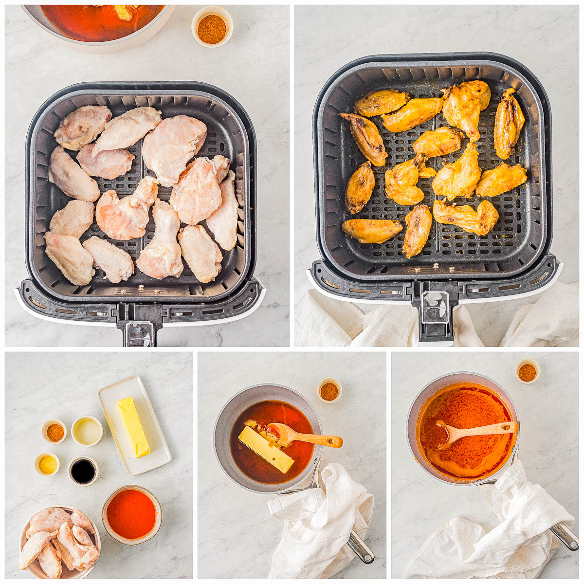 Crispy Air Fryer Chicken Wings with Buffalo Sauce - You don't have to fry chicken wings to get them extra crispy, juicy, and finger-licking good thanks to the tangy buffalo sauce! FAST, EASY, and everyone LOVES these air fried crispy chicken wings! Oven baking instructions also provided.