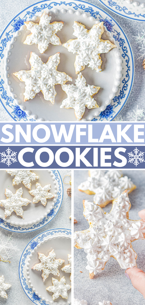 Frosted Snowflake Sugar Cookies - Classic sugar cookies that are heavenly sweet, soft, and all dressed up with piped vanilla frosting and sprinkles! They're always the biggest hit at Christmas parties and cookie exchanges! Easy enough for novice bakers thanks to my straightforward directions which set you up for PERFECT Christmas cookies!