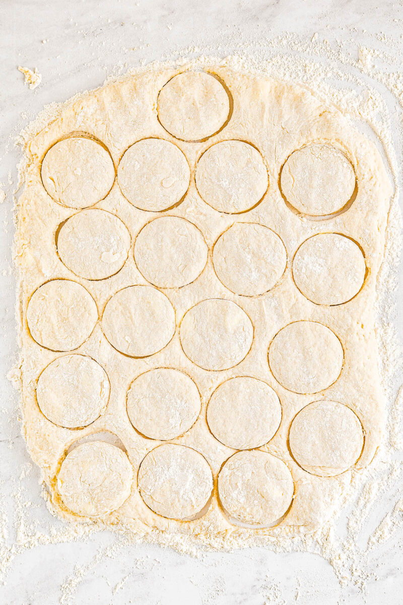 Angel Biscuits cut into dough.